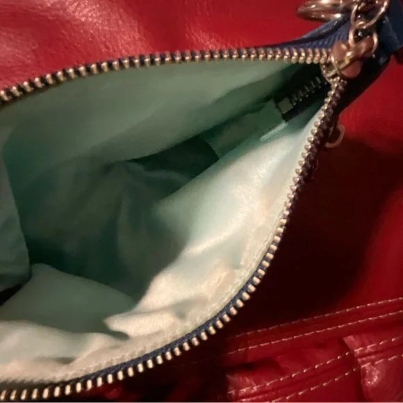 Coach Poppy Blue and Green Patterned Satin Wristlet - Picture 5 of 9